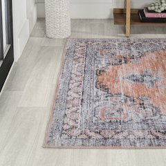 Wincer Chenille Cottage Medallion Machine-Washable Area Rug