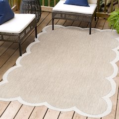 Alice Classic Cottage Two-Tone Scalloped Beige   Indoor/Outdoor Shaped  Rug