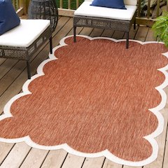 Alice Classic Cottage Two-Tone Scalloped Terra   Indoor/Outdoor Shaped  Rug