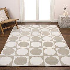 Helena Modern Geometric Circles In Squares High-Low Area Rug