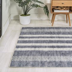 Vichy Geometric Striped Machine-Washable Area Rug