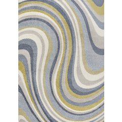 Flow Abstract Swirl Blue/Mustard/Gray 5 ft. x 8 ft. Area Rug