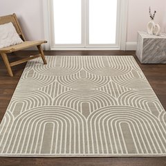 Ariana Midcentury Art Deco Striped Arches Two-Tone High-Low Area Rug