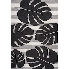 and Monstera Leaf Black/Gray 8 ft. x 10 ft. Indoor/Outdoor Area Rug