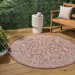 Tela Bohemian TetuWeave Floral Red/Taupe   Indoor/Outdoor  Rug
