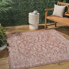 Tela Bohemian TetuWeave Floral Red/Taupe   Indoor/Outdoor  Rug