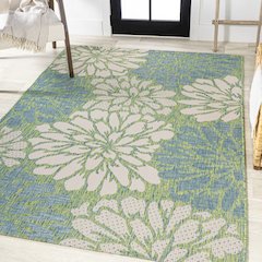 Zinnia Modern Floral TetuWeave /GreenIndoor/Outdoor  Rug