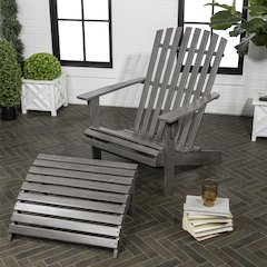 Saranac Classic Solid Acacia Wood Adirondack Chair with Matching Ottoman