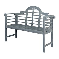 Milula 51" Gray Acacia Wood Outdoor Bench, Arched Slatted Back, 2-Seat