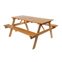 Shoreham 59" Eucalyptus Wood Outdoor Picnic Table with Built-In Benches and