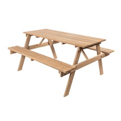 Shoreham 59" Eucalyptus Wood Outdoor Picnic Table with Built-In Benches and