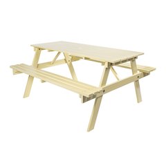 Shoreham 59" Eucalyptus Wood Outdoor Picnic Table with Built-In Benches and