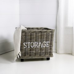 Yael Coastal Hand-Woven "Storage" Rattan Basket With Wheels And Handles