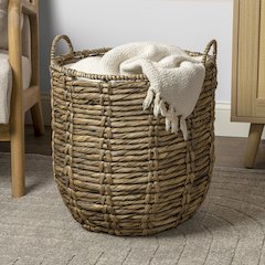 Laurel Bohemian Handwoven Abaca Hamper Basket with Handles