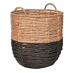Laurel 19.49" Bohemian Handwoven Abaca Hamper Basket with Handles, Natural/Black