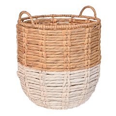 Laurel 19.49" Bohemian Handwoven Abaca Hamper Basket with Handles, Natural/White