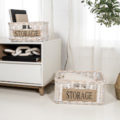 Reed Southwestern Hand-Woven Rattan Nesting Baskets With Handles