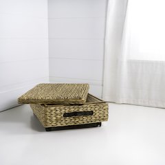 Chett Minimalist Hand-Woven Hyacinth/Wood Underbed Storage Bin
