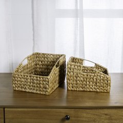 Havanah Southwestern Hand-Woven Hyacinth Slanted Nesting Baskets With Handles