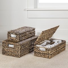 Classic Farmhouse Handwoven Hyacinth Storage Baskets with Handles and Lids