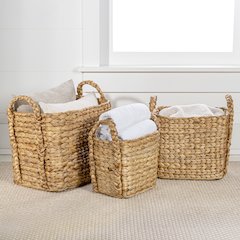 Farmhouse Classic Handwoven Hyacinth Rectangle Storage Floor Baskets