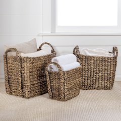 Clara Farmhouse Classic Handwoven Hyacinth Rectangle Storage Floor Baskets