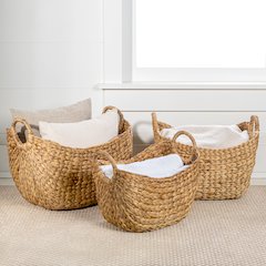 Nellie Farmhouse Classic Handwoven Hyacinth Storage Boat Baskets with Handles
