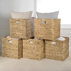Bryce Classic Farmhouse Handwoven Hyacinth Collapsible Storage Cube Baskets