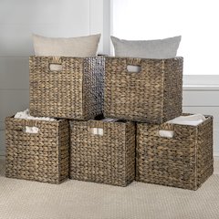 Bryce Classic Farmhouse Handwoven Hyacinth Collapsible Storage Cube Baskets