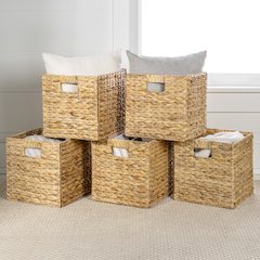 Bryce Classic Farmhouse Handwoven Hyacinth Collapsible Storage Cube Baskets