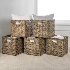 Bryce Classic Farmhouse Handwoven Hyacinth Collapsible Storage Cube Baskets