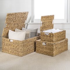 Brooks Classic Farmhouse Woven Hyacinth Rectangular Storage Baskets