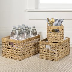 Hayden Bohemian Cottage Handwoven Hyacinth Rectangular Nesting Baskets