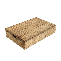 30" Costal Hand-Woven Hyacinth Wicker Under Bed Storage Basket with Lid, Natural