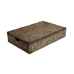 30" Costal Hand-Woven Hyacinth Wicker Under Bed Storage Basket with Lid, Brown