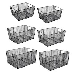 Sutton Modern Glam Handmade Wire Metal Nesting Storage Baskets, Black (Set of 6)
