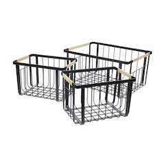 Vintage Farmhouse Handmade Wire Metal Nesting Storage Baskets, Black (Set of 3)
