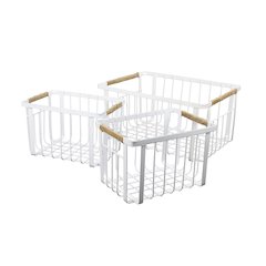 Vintage Farmhouse Handmade Wire Metal Nesting Storage Baskets, White (Set of 3)