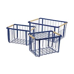 Vintage Farmhouse Handmade Wire Metal Nesting Storage Baskets, Navy (Set of 3)