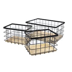 Farmhouse Handmade Wire Metal Nesting Storage Baskets, Black/Natural (Set of 3)