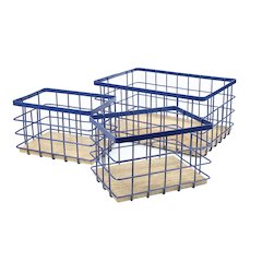 Farmhouse Handmade Wire Metal Nesting Storage Baskets, Navy/Natural (Set of 3)