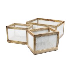 Fallon Handmade Wooden Metal Nesting Storage Baskets, White/Natural (Set of 3)