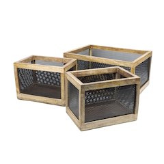 Fallon Handmade Wooden Metal Nesting Storage Baskets, Black/Natural (Set of 3)