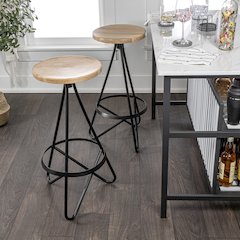 Spiroa Modern Industrial Metal/Wood Backless Circular Bar Stool