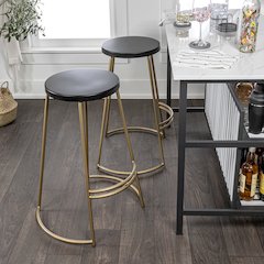 Bozepa 28.75" Modern Black Iron & Gold Backless Bar Stool w/ Footrest