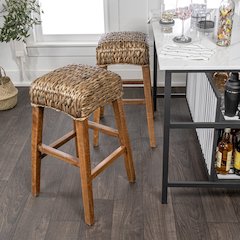 Maui Coastal 30" Woven Water Hyacinth Backless Bar Stool