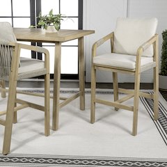 Porto Modern Coastal Tub Roped Acacia Wood Outdoor Bar Stool