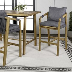 Porto Modern Coastal Tub Roped Acacia Wood Outdoor Bar Stool