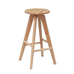 Ceren 30.5" MidCentury Industrial Round Solid Wood Backless Bar Stool, Natural