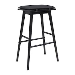 30.5" MidCentury Saddle-Seat Solid Wood/Vegan Leather Backless Bar Stool, Black